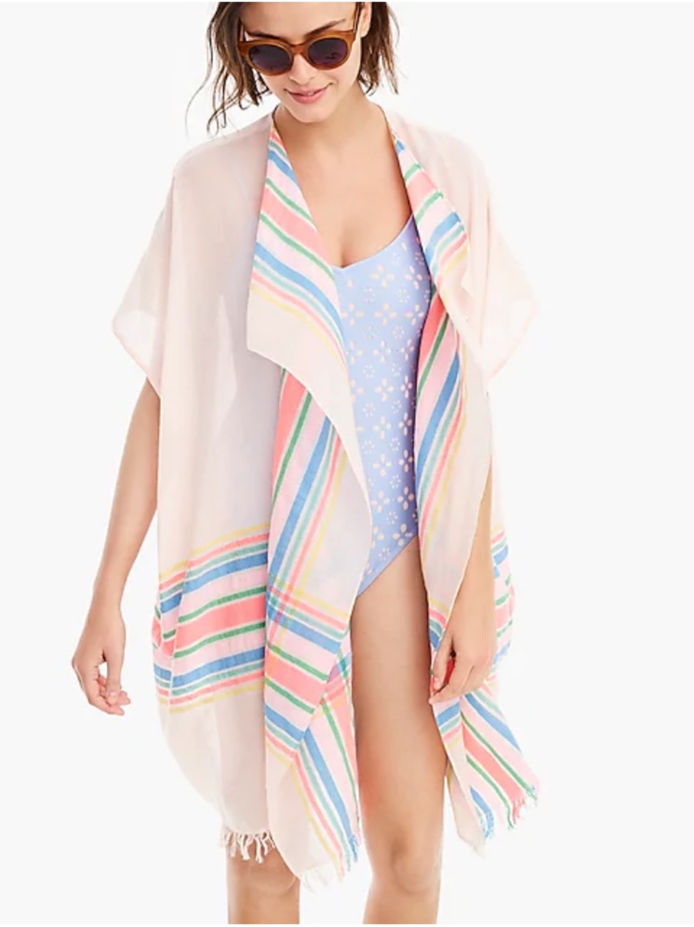 J Crew Soft Pink Bright Plaid Stripe Beach Cover-Up Women's Swim